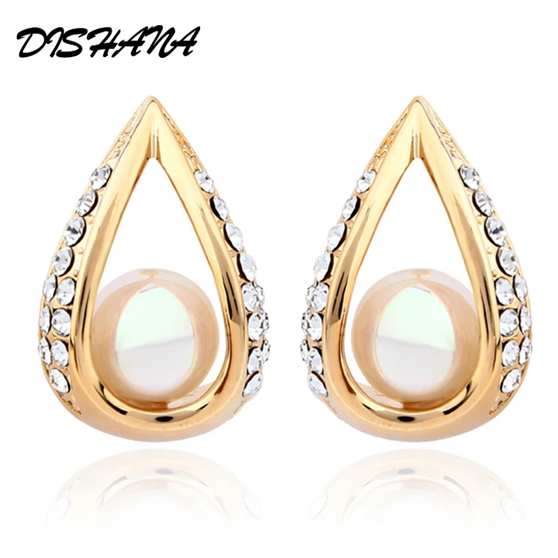 

New 2015 Double material jewelry gold -color jewelry wedding women Life water droplets Drop Earrings(E0095)