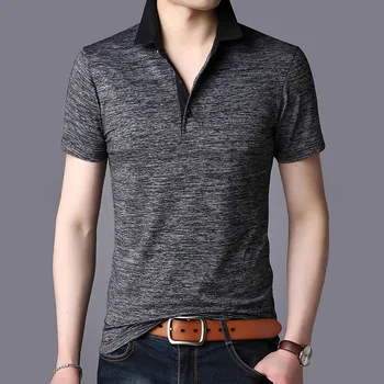 

Men Polo Shirt 2018 Summer Men Business Casual Breathable Gray Striped Short Sleeve Polo Shirt Pure Cotton Work Clothes Polos