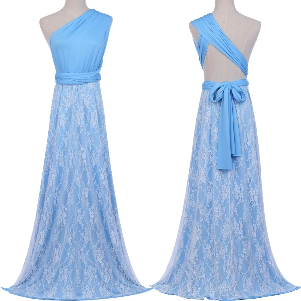 

2019 Fashion Convertible Multi Way Dress for Women Party Wedding Bridesmaid Elegant High Waist Pleated Floral Lace Long Dress