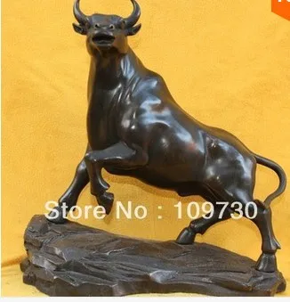 

bir 00471 11" Chinese Bronze Art Wild Animal Stand Bullfight Bull Figure Statue Sculpture