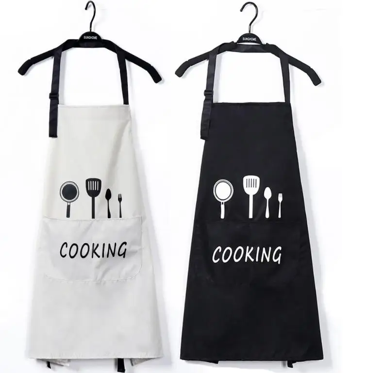 

Aprons with Front Big Pocket Waterproof Oil Proof Kitchen Knife Fork Print Apron Cooking Baking Household Cleaning Tools 4