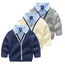 Демисезонный Мальчики кабель вязаный свитер Зима отложной воротник утепленный детский трикотаж пальто детские куртки Костюмы верхняя одежда