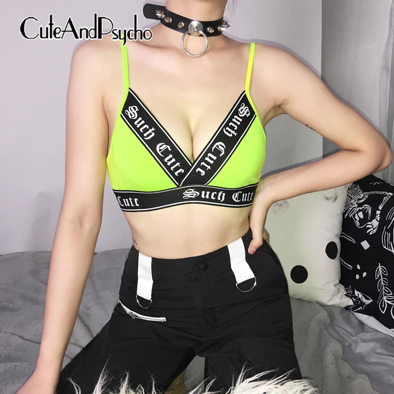 

Neon Green Sexy Women Harajuku Tops Elastic Ribbon V-Neck Backless Crop Tops Casual Cotton Summer Tops Tee 2019 Cuteandpsycho