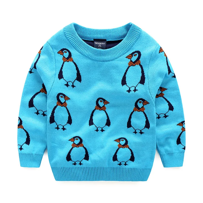 Модные зимние для мальчиков хорошего качества детская Пингвин свитеры Одежда для маленьких детей хлопковая Верхняя одежда Топы