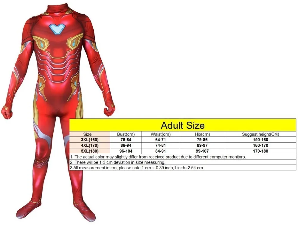 Карнавальный костюм Железного человека для мальчиков, персонажа Тони Старка, костюм Тони Старка из лайкры для взрослых и детей, костюмы зентай из спандекса, костюм Железного человека на молнии - Цвет: Bodysuit Adult