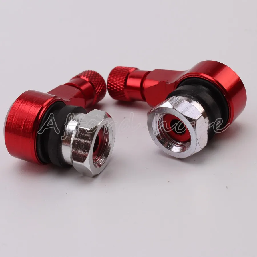 CNC Aluminum Red Motorcycle Wheel Tire Valves Stem Air Tyre Cap 10mm 90 Degrees for KTM 690 990