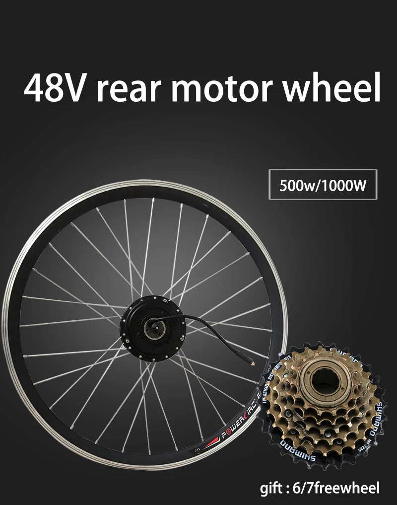 Cheap 48V 500W/1000W Electric Motor Rear Freewheel 6 7 Speed Cassette Flywheel Ebike Conversion Kit MTB BMX Parts Bicycle Accessories 1