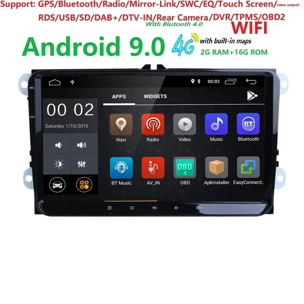 DSP IPSAndroid 9,0 " 2din автомобильный gps для VW POLO GOLF 5 6 POLO PASSAT B6 CC JETTA TIGUAN TOURAN EOS SHARAN SCIROCCO CADDY головное устройство