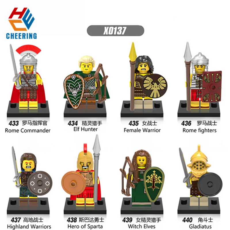 

X0137 Building Blocks Gladiatus Medieval Knights Rome Commander Fighters Elf Hunter Female Highland Warrior Toys For Children