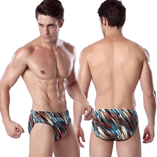 Mens Swimming Trunks Swim Briefs Bikini Surf Boxer Swimwear Floral Strip Pattern 