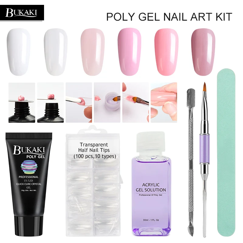 

BUKAKI 6pcs/set Nails Extension Crystal Jelly Poly Gel Set Builder UV Gel for Nails Art Manicure Design Quick Builder Extension