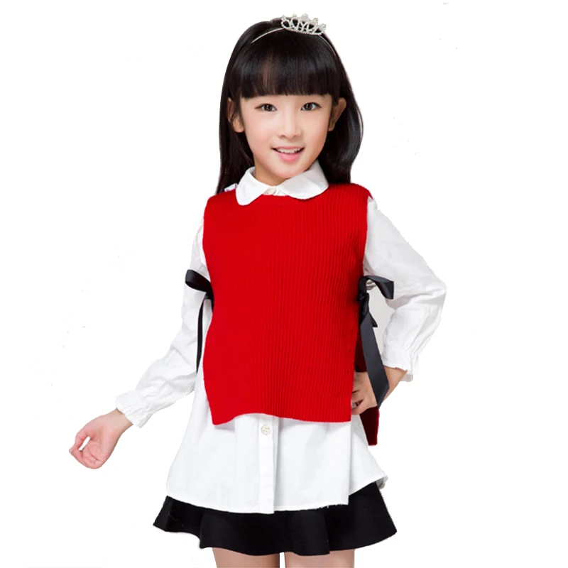 

Casual Sweater For Girls Solid Color Split Baby Girl Pullover Children Clothing Knitted Sweaters With Bow Pull Enfant Fille