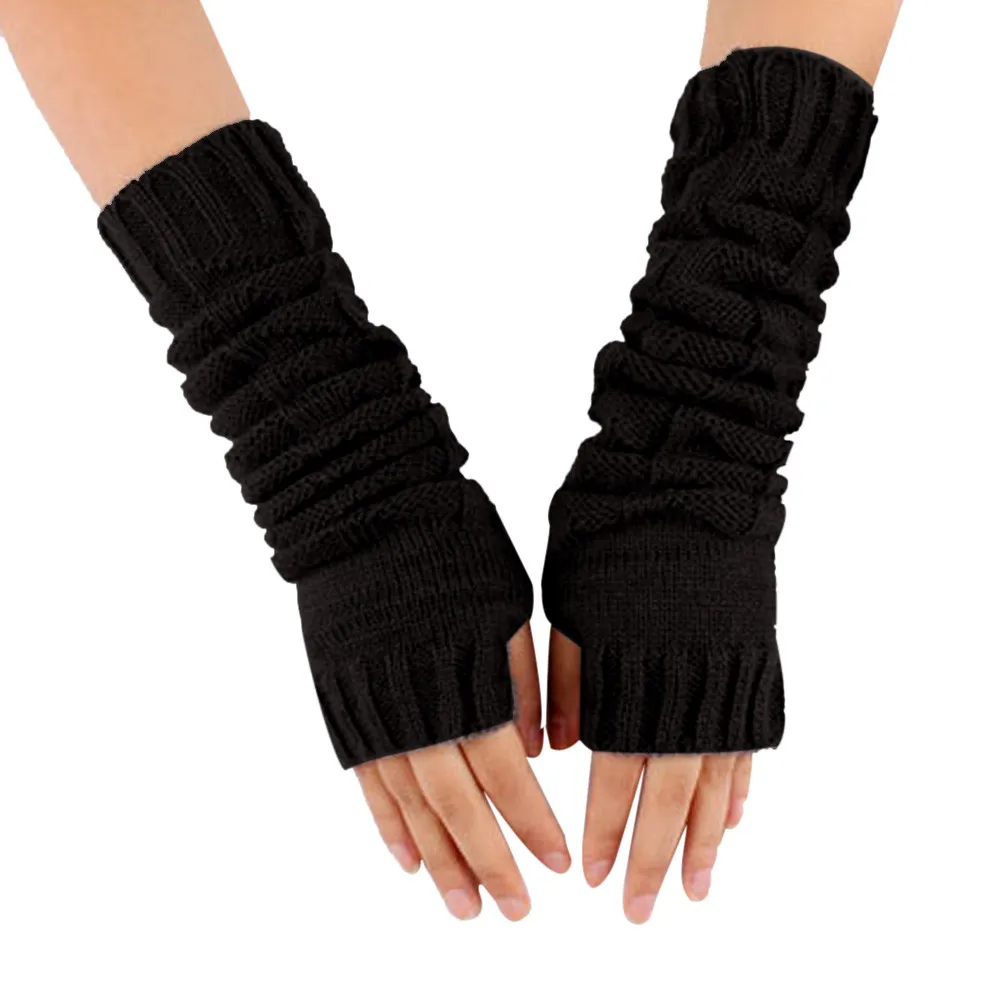 Winter Women Fingerless arm gloves girl Knitting Mittens Warmer Winter