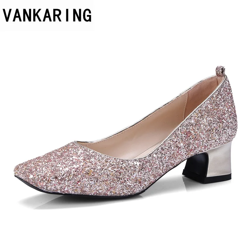 VANKARING women pumps shoes new fashion med heels square toe shoes woman dress party wedding casual shoes pumps big size 34-43