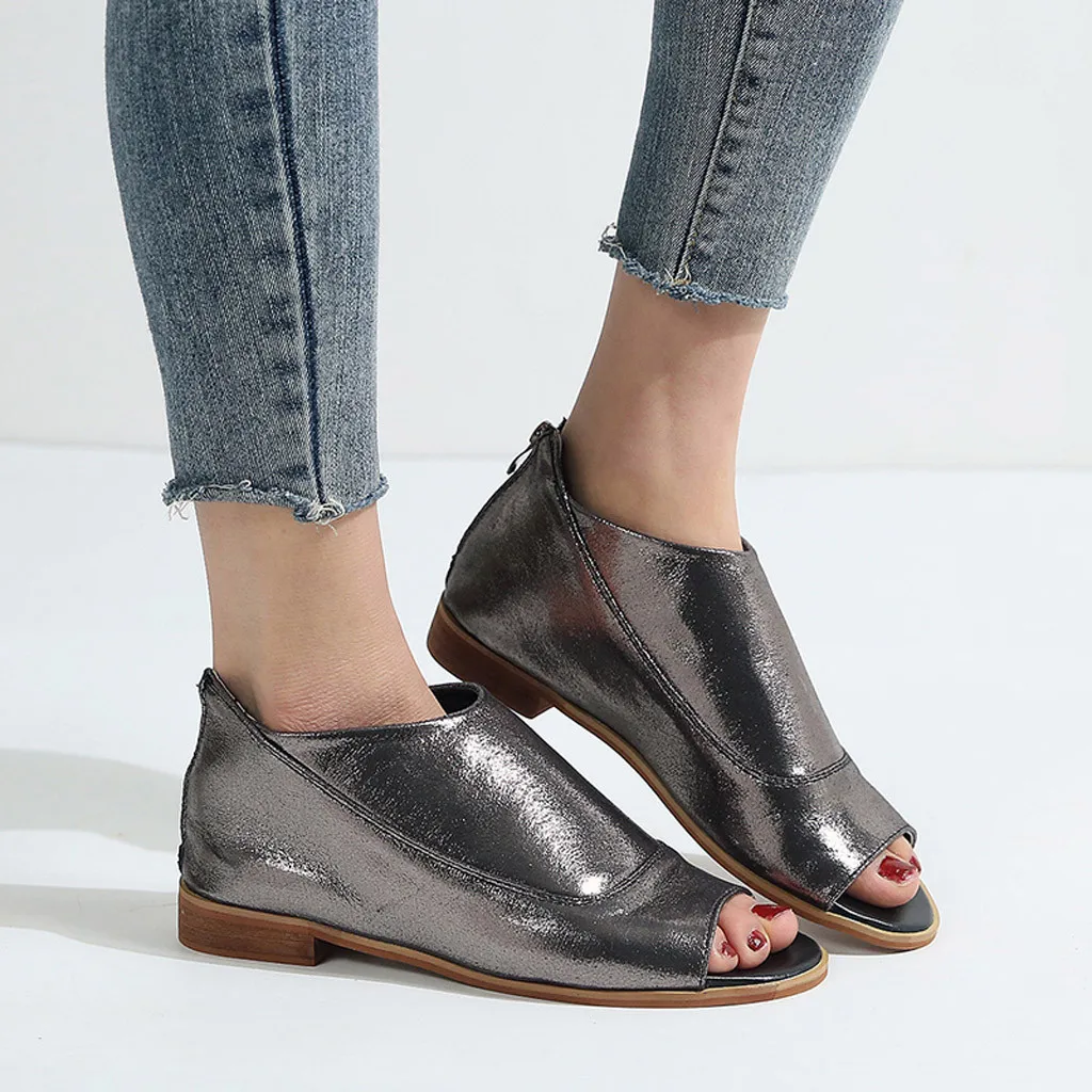 

YOUYEDIAN women sandals flat casual Women Rome Suqare Heel Zipper Peep Toe Shoes Casual Breathable Beach Sandals #w30