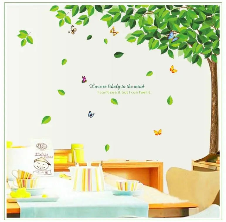 

Wall Sticker Green Leave Tree Butterfly Decor Removable Vinyl Wall Decals