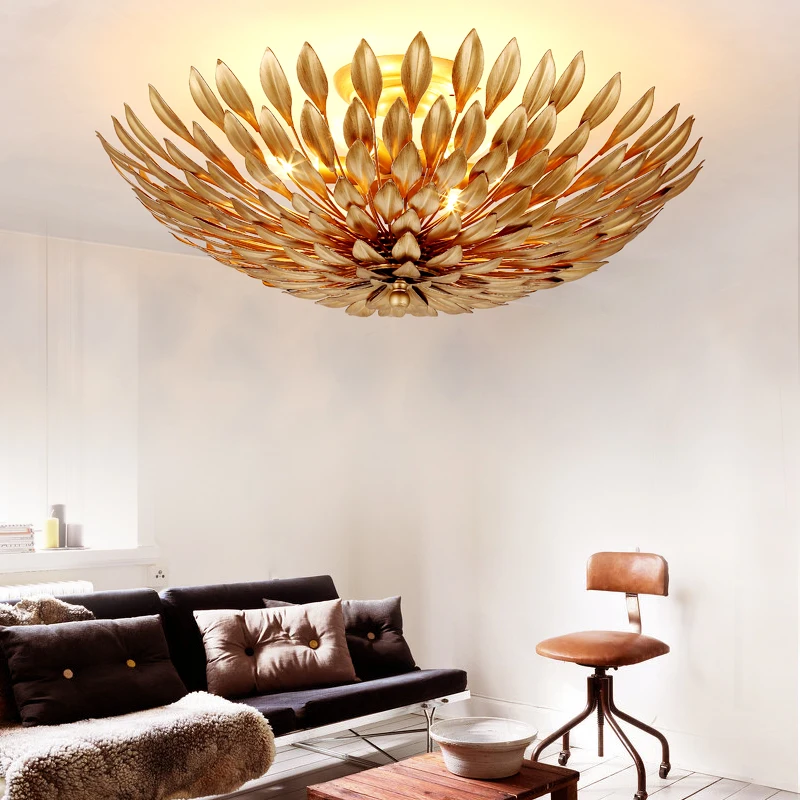 

Golden Leaf ceiling light leaf hallway lamp restaurant living room bedroom personality round atmosphere ceiling light