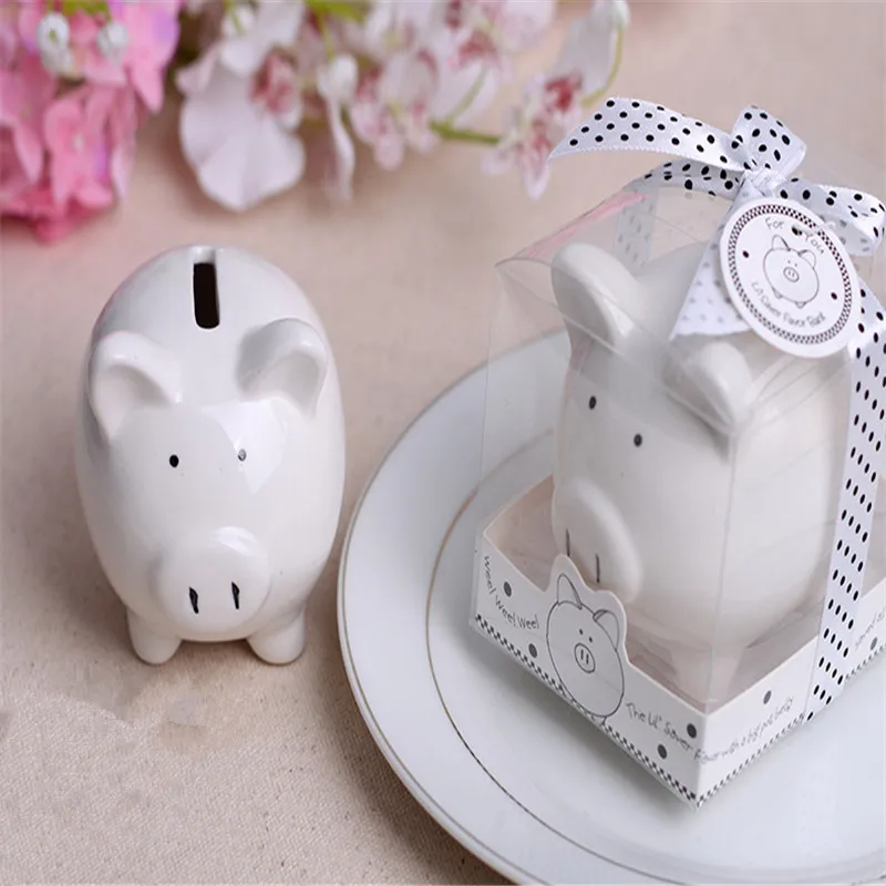 

Christening Baptism Gifts Ceramic Mini Piggy Bank Coin Box with Polka-Dot Bow Souvenirs Baby Shower Party Favors 30pc free fede