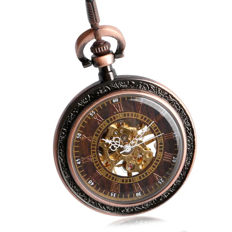 Стильный Классический стимпанк розовый медь Механические карманные часы римские цифры ручной Ветер открытое лицо кулон для медсестры рождественские подарки