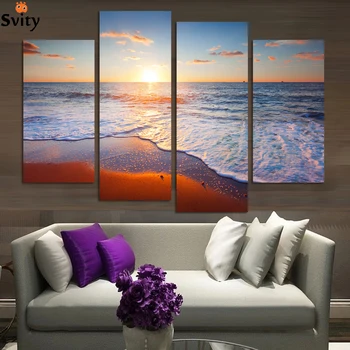 

4 Panel Modern Painting Home Sea View Decorative Art Picture Paint on Canvas Prints picture The sea wave charming scenery F211