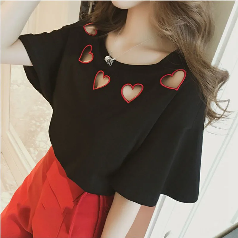 2018 летние женские топы с коротким рукавом повседневные футболки дырками Camiseta Mujer