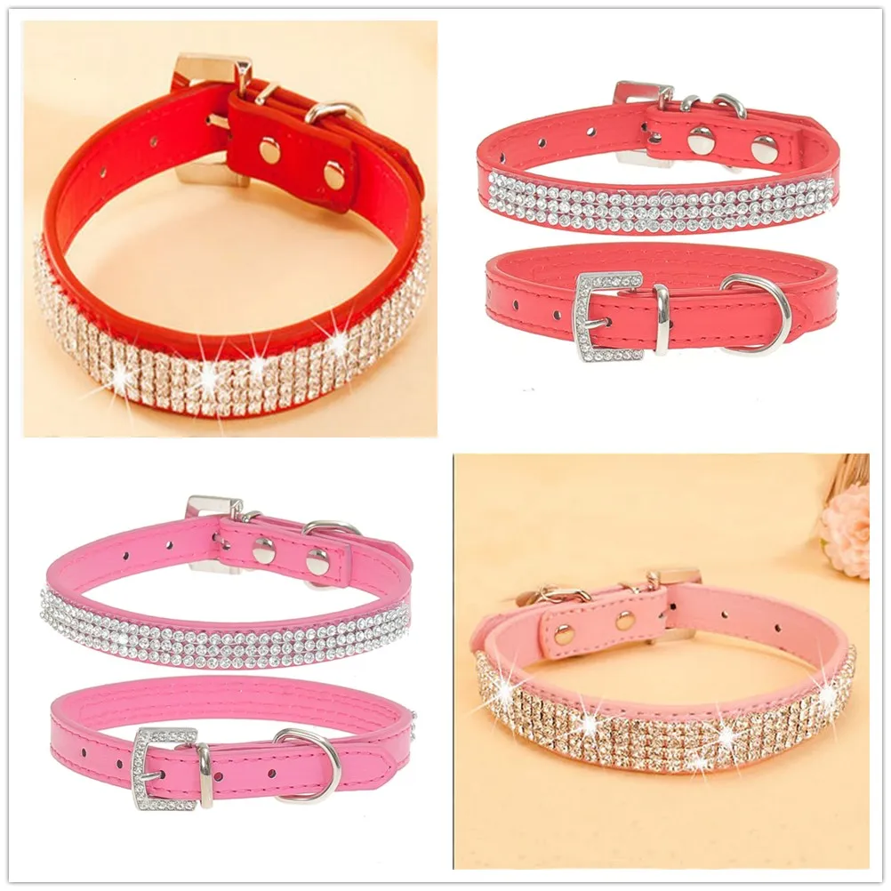 Горячая Распродажа Bling Стразы Ошейники для кошек щенков регулируемый кожаный