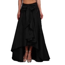 Высокое качество Элегантные Высокие Низкие тафты юбки для женщин с поясом лук складки Длина до пола длинная юбка весна-лето Стиль Мода