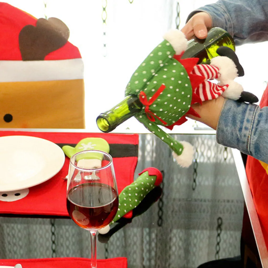 

Colorful 1pcs Christmas Red Wine Bottle Sets Champagne Bottle Bag Home Dinner Table Christmas ation Newest Newest