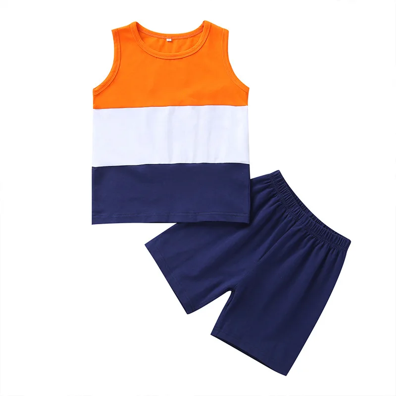 summer boys outfit sleeveless stripe tops+blue shorts kid boy clothes sets children clothing set tracksuit