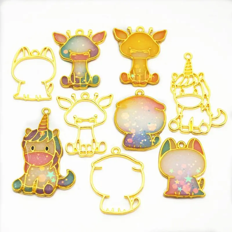 

4 Pcs/Set Metal Frame Cute Seat Pets Animal Cat Dog Giraffe DIY Epoxy Resin Tools Jewelry Making Crafts Materials Colorful Decor