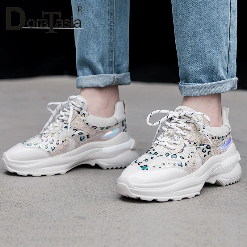

DORATASIA 2019 New INS Hot Fashion Leopard Whole Genuine Leather Sneakers Women Spring Casual Walking Women Platform Shoes Woman
