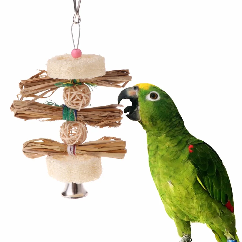 1Pc Bird Parrot Toy Chewing Hanging Swing Nature Loofah Sponge Chew Bite Scratcher Toys With ...