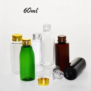 

60ml pretty colors PET mini/samples bottle with aluminum lid + reducer,essential oil/liquid/moisturizer/facial water container