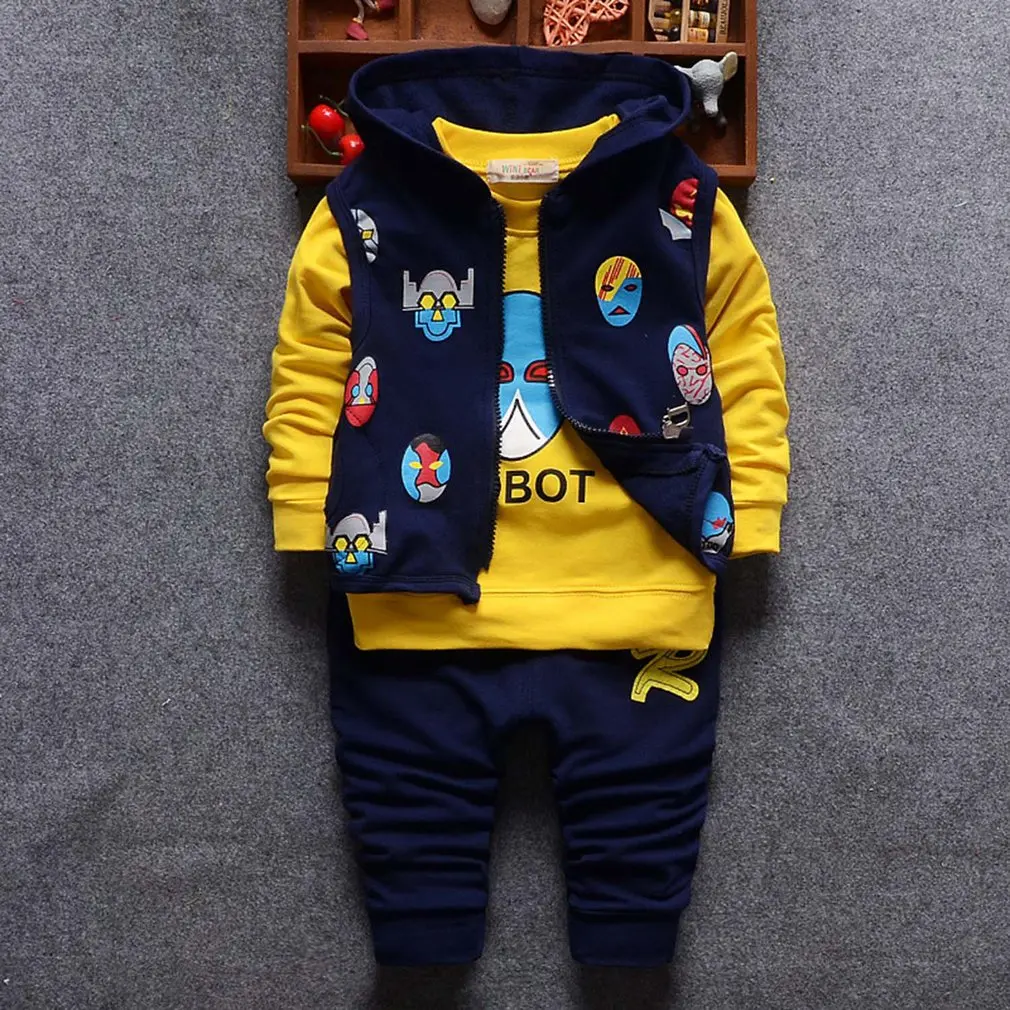 

Cute Autumn Children Boys Long-sleeved Suit Three Piece Set Coat Tops Pants Soft Material Fashion Design