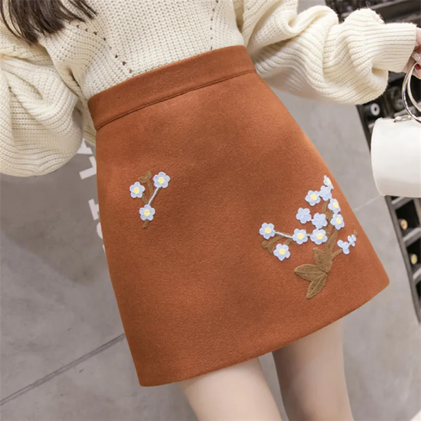 

New Autumn Winter Thick Package Hip Women Wollen Skirts High Waist Fashion All-match Ladies A-line Skirt Wear Mini Skirt WZ155