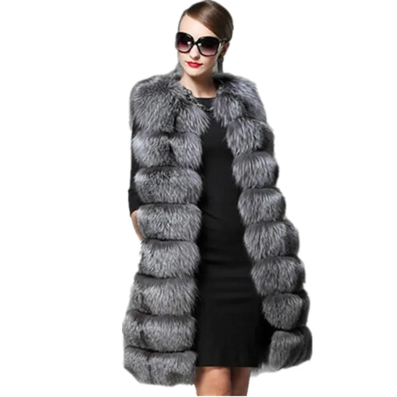 

New Gilet Female 2019 Faux Fox Coat Women Waistcoat Winter Slims Super Long Fake Fur Vests Furry Vest Female Abrigos Mujer