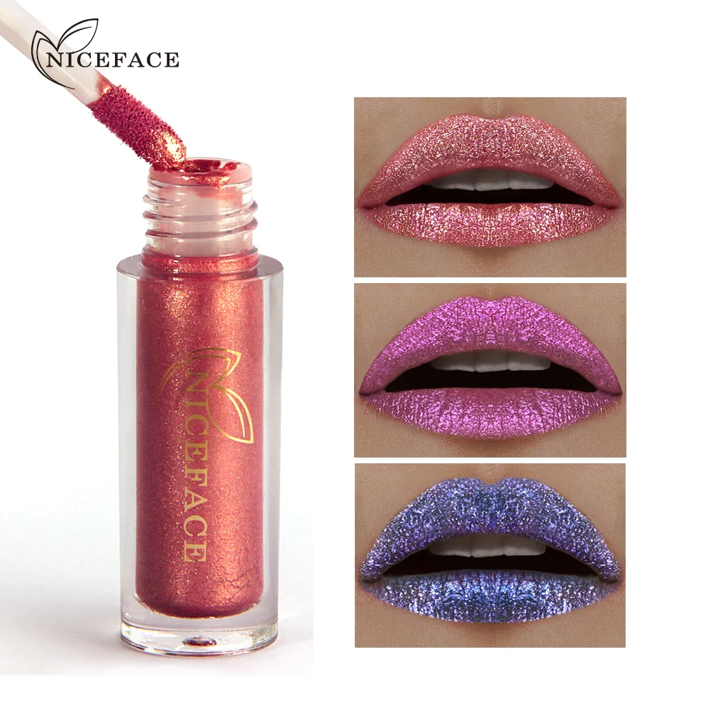 

NICEFACE Diamond Shimmer Liquid Lipstick Makeup 6 Color Waterproof Metallic Lip Gloss Paint Tattoo Nude Pigment Lipgloss