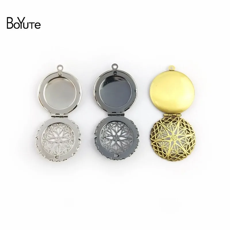 BoYuTe 10Pcs 27MM Filigree Locket Round Photo Locket Pendant Metal Brass Vintage Jewelry Pendant 7 Colors (6)
