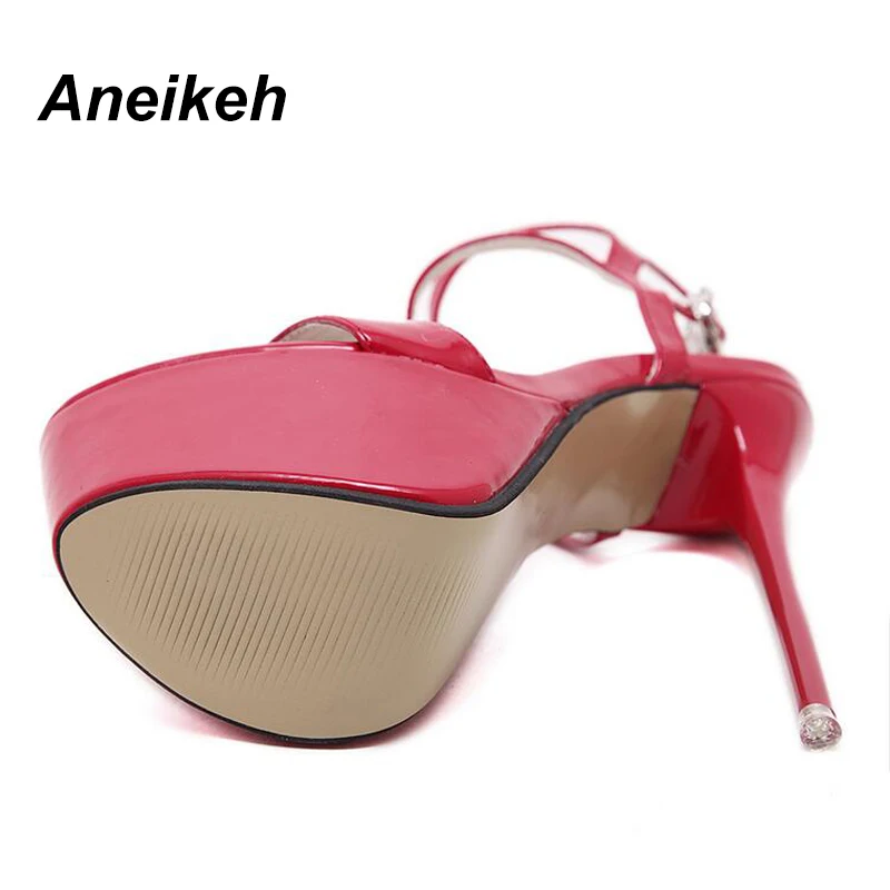 Aneikeh New Summer Fashion Sandals Sexy Open Toe 16CM High Heels Party Dress Wedding Nightclub Women Shoes Black Red 45 46