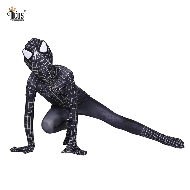 

TCOS 2016 New Black Spiderman Costume Kid Amazing Spider Boy Cosplay Costumes Bodysuit Lycra Zentai Suit Plus Size