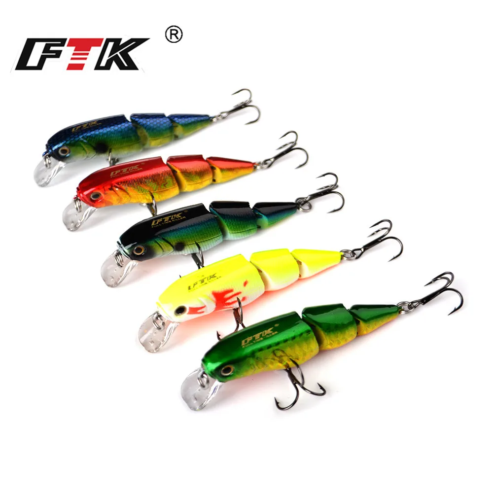  FTK Fishing Lure Kit 5pcs/lot Professional 3D Eye Lifelike Swim Bait Hard Minnow Crankbait 70mm 10g