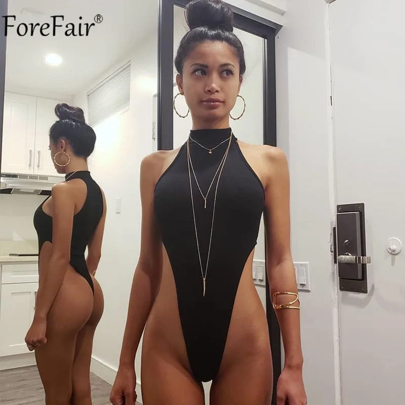  Forefair High waist High Cut Sleeveless Neon Sexy Bodysuit Women Skinny Summer Bodysuit Black Orang