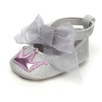 

Baby Girl PU Leather Shoes Kid Moccasins First Walkers Crown Mesh Bow Soft Soled Non-slip Footwear Crib Shoes new