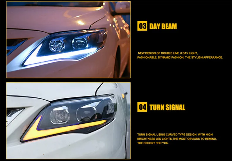 Ownsun Светодиодный прожектор с орлиным глазом DRLs HID Bi-Xenon для Toyota Corolla 2011-2013