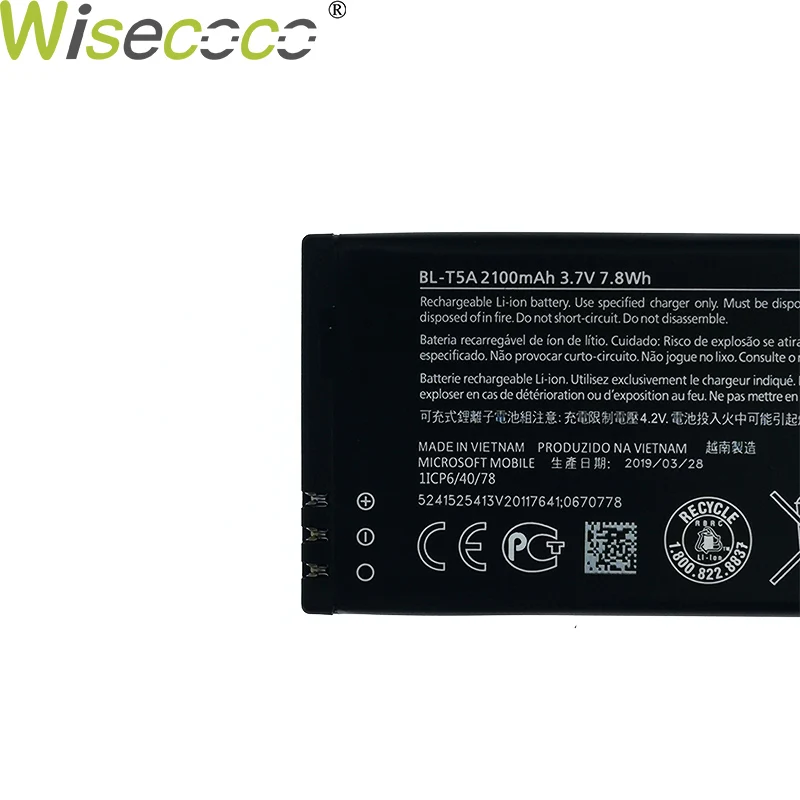 Wisecoco 2100/3250 мАч BL-T5A аккумулятор для Nokia microsoft Lumia 550 730 735 738 RM1038 RM1040 телефон с трековым кодом