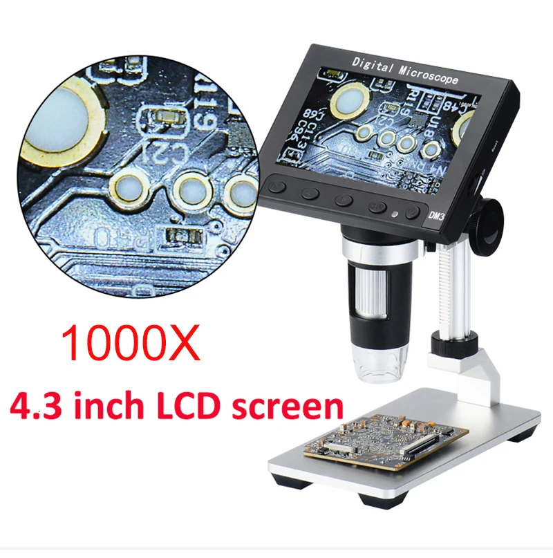 

1000X USB electronic microscope lcd digital video microscope camera 4.3 inch HD OLED Endoscope magnifying Camera +LED lights