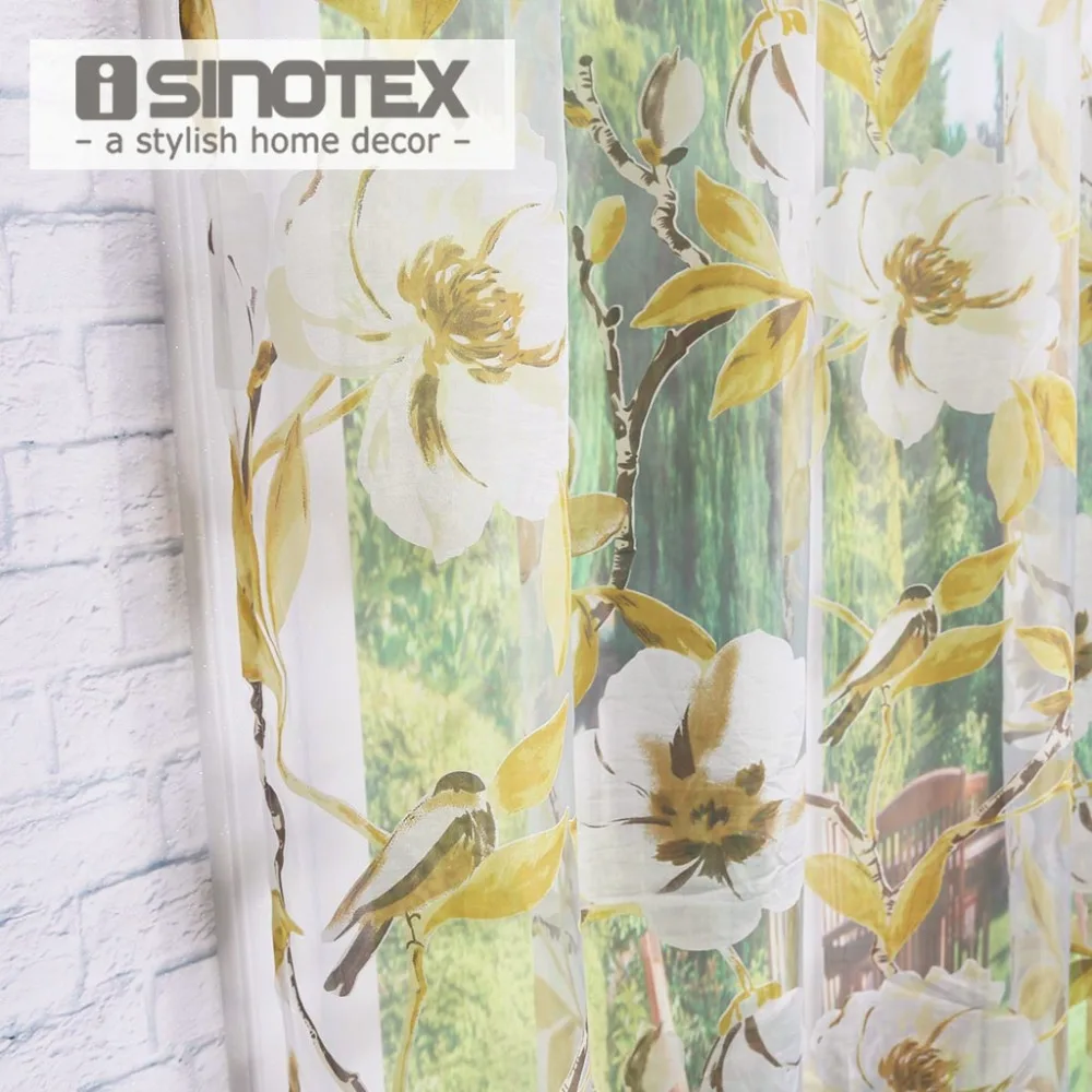 

ISINOTEX Window Curtain Yellow Floral Burnout Transparent Sheer For Home Living Room Screening Voile Fabric 1PCS/Lot
