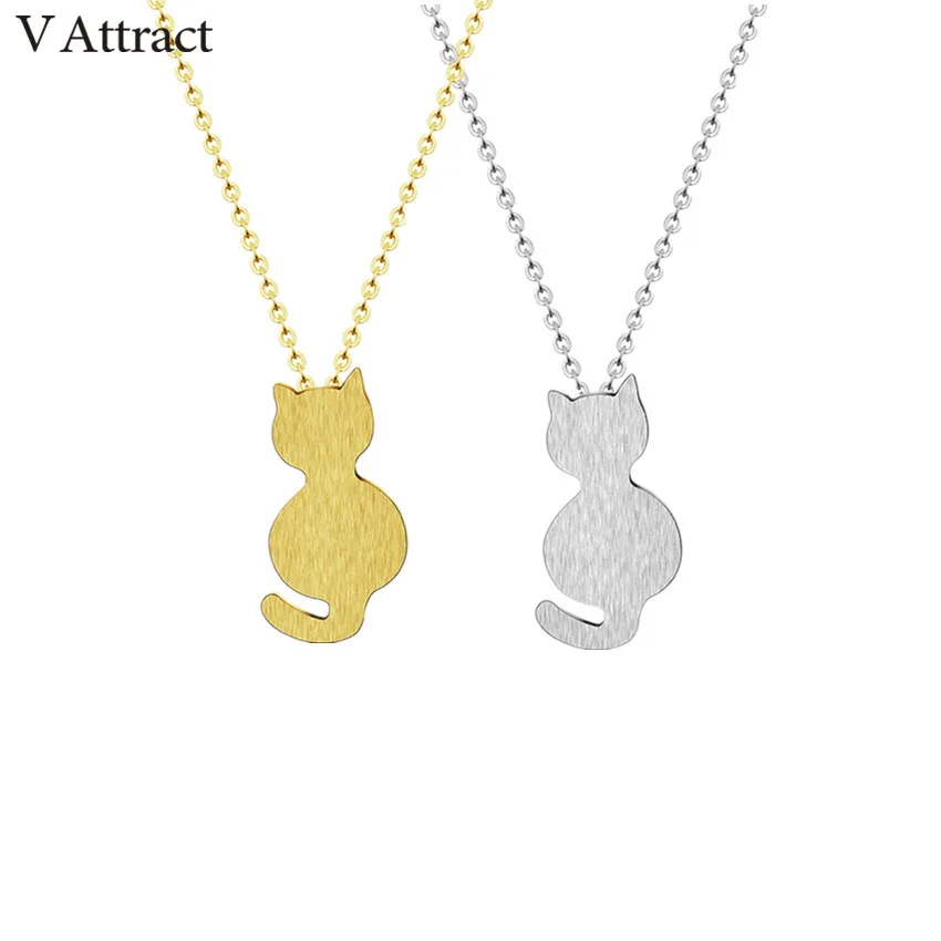 

V Attract 10 pcs Aniaml Charm Jewellery Minimalism Cat Necklaces Gold Silver link Chain Collares Chocker Women Bff Gift