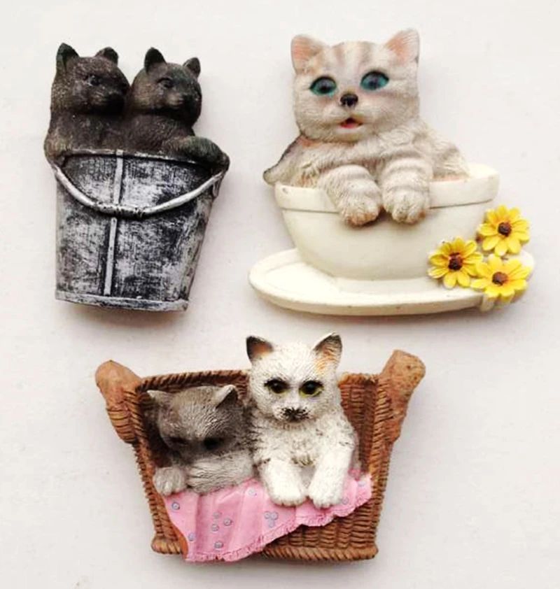 Handmade Painted Cute Cat 3D Resin Fridge World Travel Souvenir