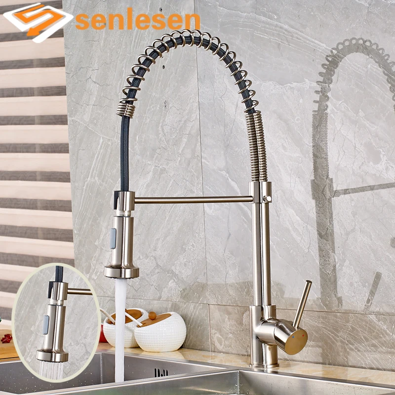 

Nickel Brushed Two Functions Sprayer Water Faucet for Kitchen with Hot Cold Water Deck Mounted